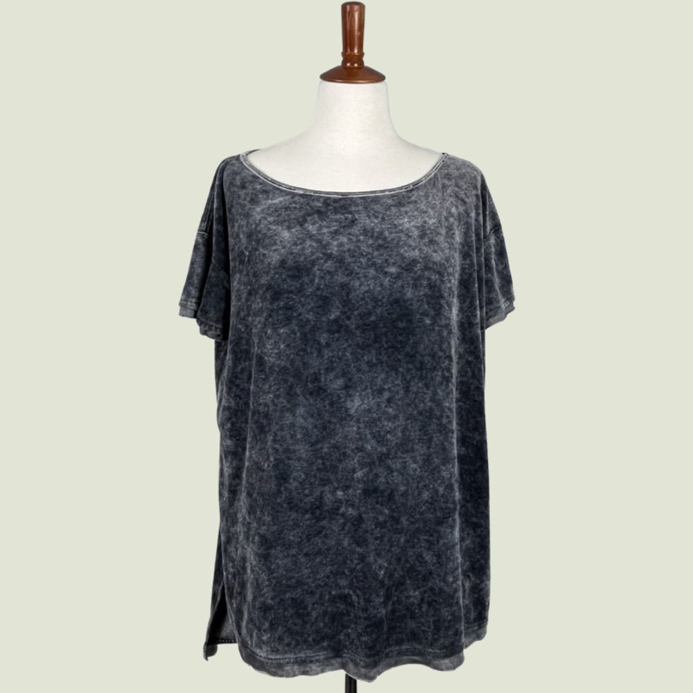 We the Free - Free People Doran Velvet Top Raw Edge Tee Boat Neck Size Small